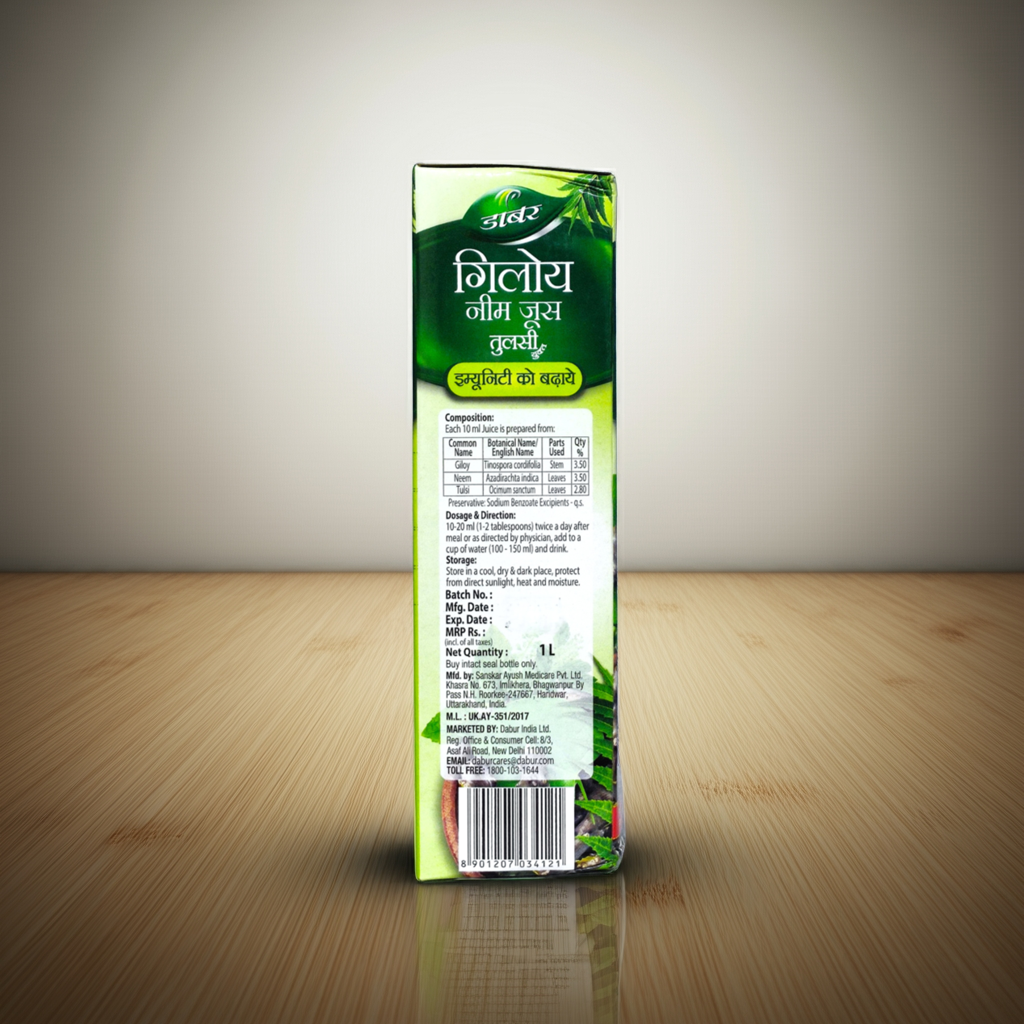 Dabur Giloy Neem Juice with Tulsi – Herbal Blend with Natural Plant Extracts – 1L